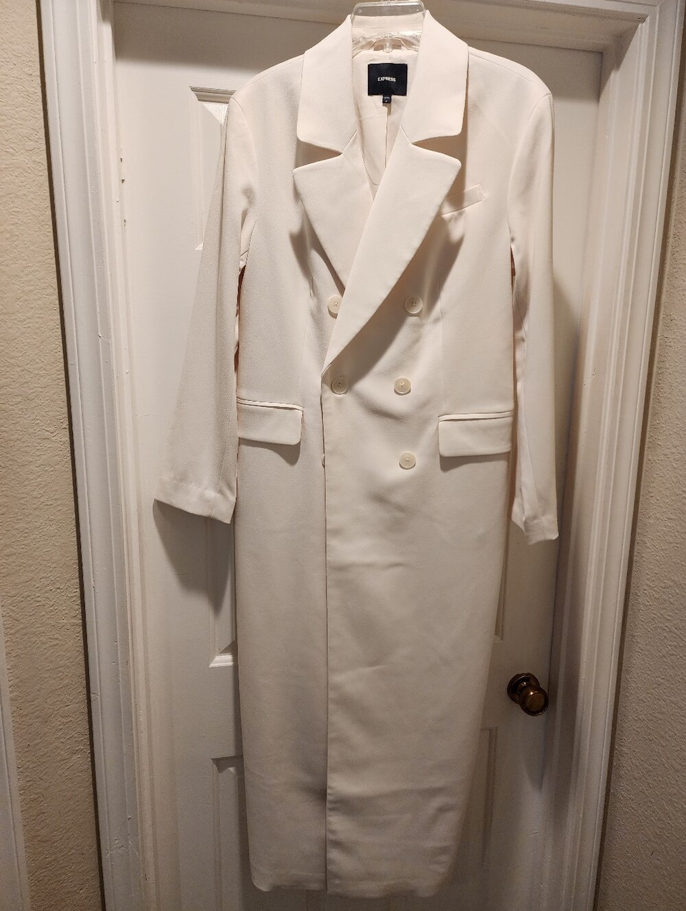 Express Womens Double-Breasted Long Trench Coat in Off-White